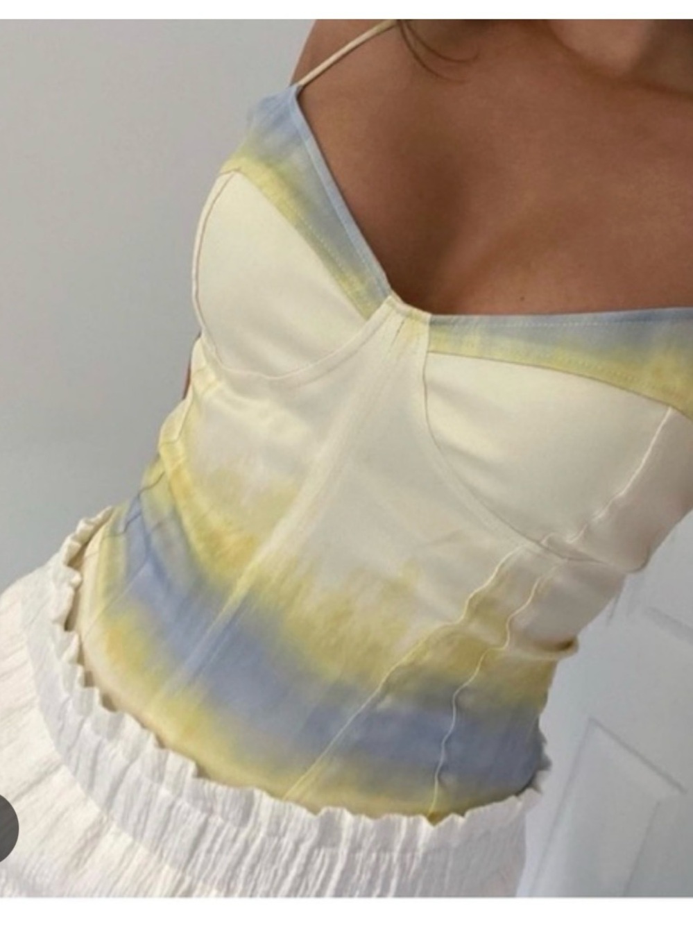 Tie-Dye Bustier Cami Top in Cream, Yellow & Blue